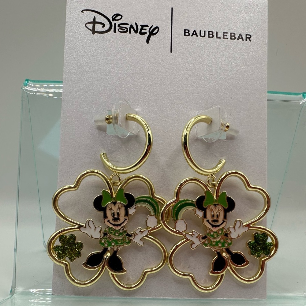 BaubleBar Disney Shamrock Minnie dangle earrings NWT - Picture 2 of 7